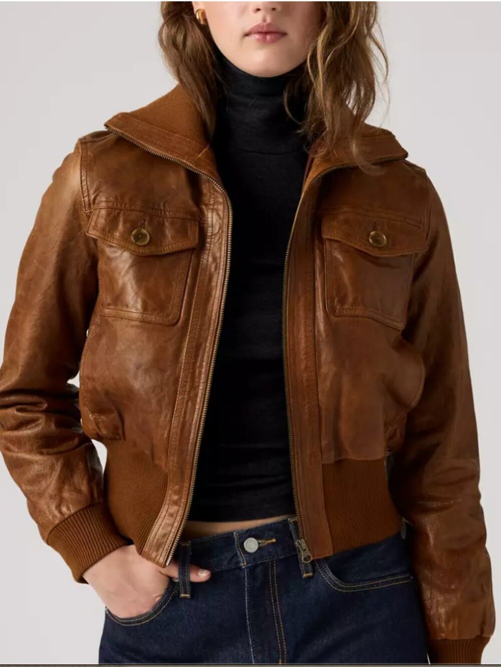 NWT Levi's Kira Shrunken Leather Bomber Jacket